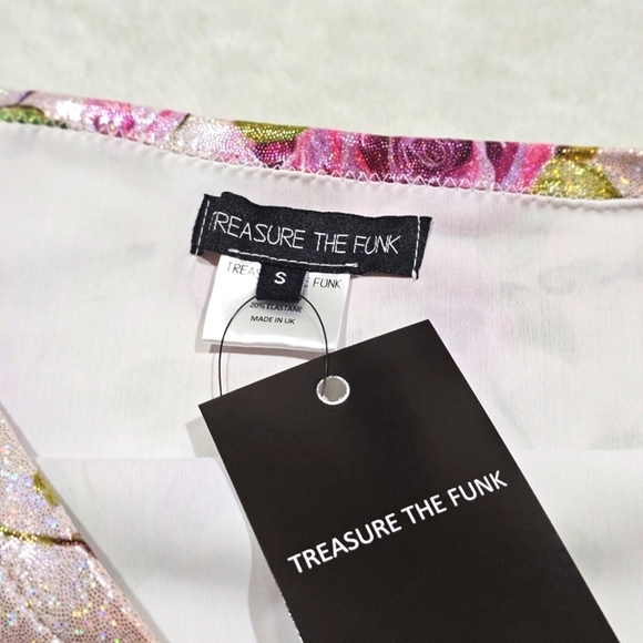 Treasure The Funk ✦ Pink Rose Mini Skirt ✦ Sparkly Bodycon High Waist Metallic M - Picture 7 of 13